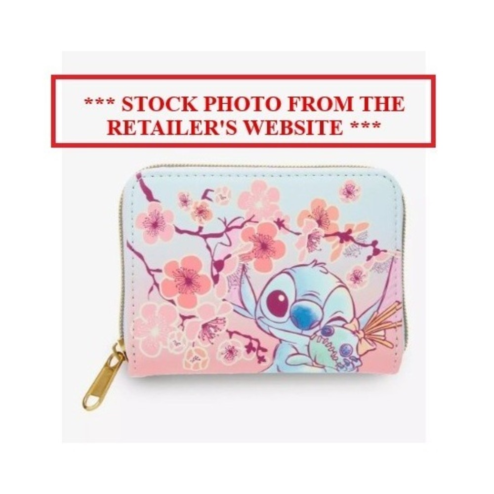 Loungefly Disney Stitch & Scrump Cherry Blossoms Mini Wallet NWT Pink Blue Small